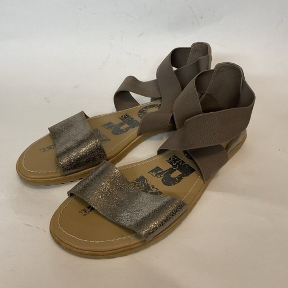 Sorel Ella II Brown Flat Elastic Criss-Cross Sandals Women 9M Vietnam Leather‎